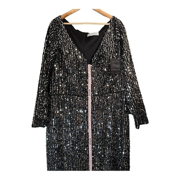 Mac Duggal Metallic V-Neck Gown in Black/Silver NWT - Picture 4 of 8